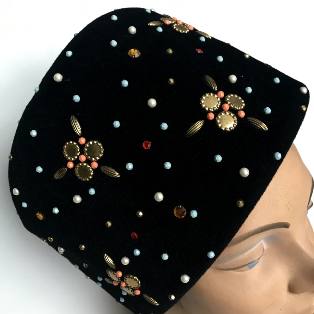 Yves St. Laurent vintage 60’s velvet beaded hat